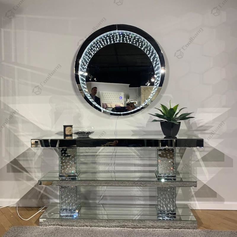 Crystal Console Table with LED Wall Mirror Set,Console Table with Wall