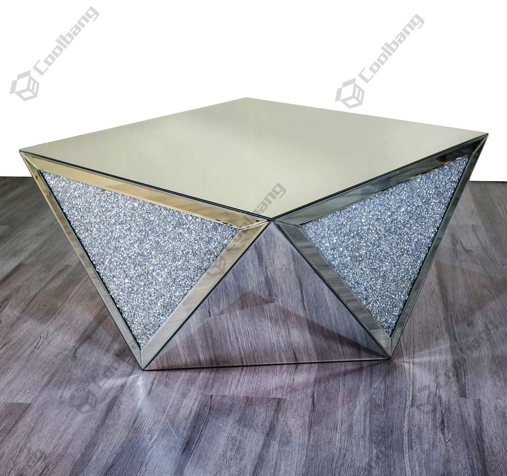 Modern luxury sparkle crushed glass diamond coffee table